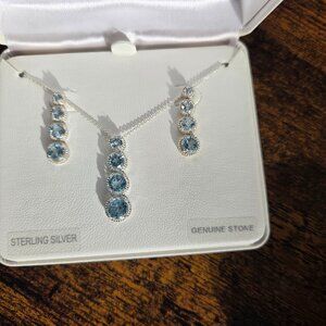 NWT Macy's genuine blue topaz Sterling silver 925 jewelry set